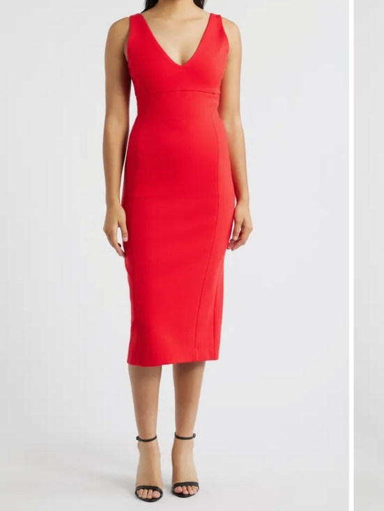 SPANX Dresses & Skirts - NWT SPANX Shape Red Ponte V-Neck Sleeveless Midi Dress Size M